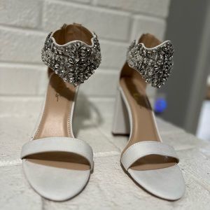 White LULU heels with rhinestones
